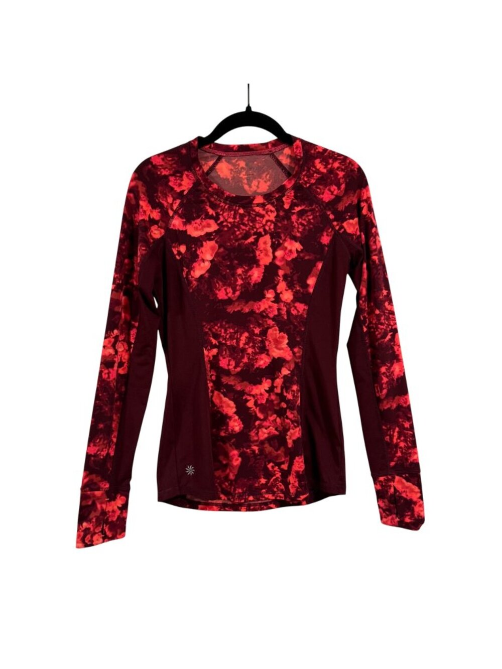 Athleta Runway Red‎ Orange Tie Dye Long Sleeve Shirt Size XS